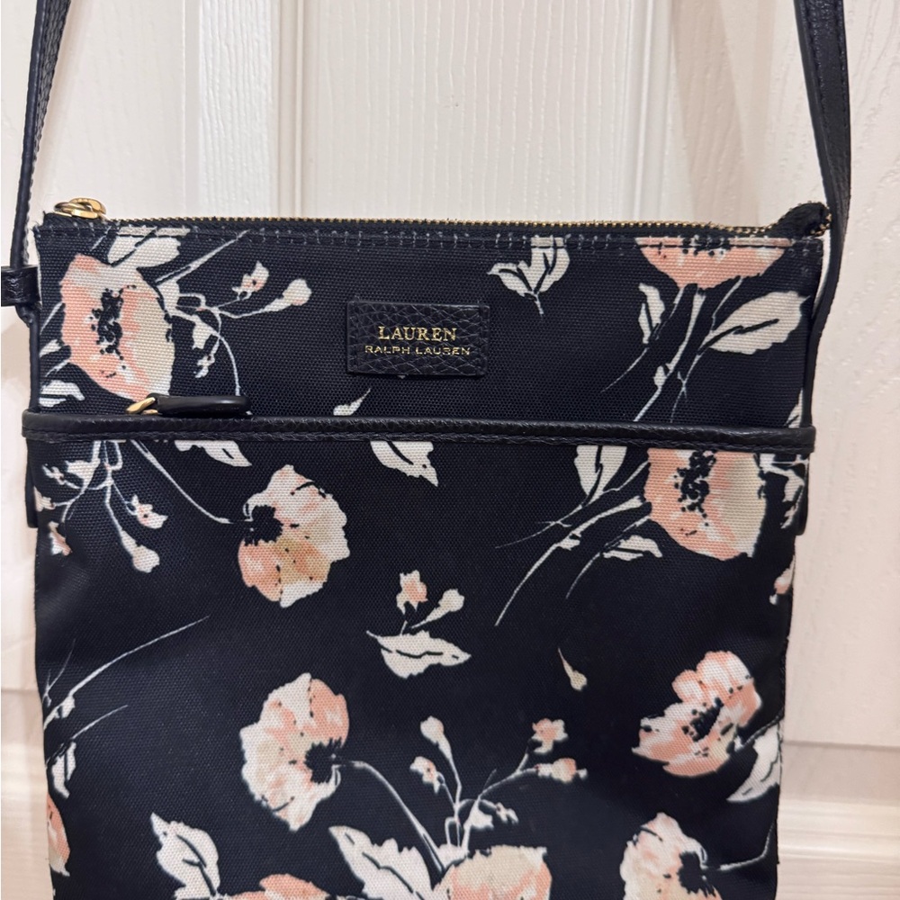 Lauren Ralph Lauren Navy and Peach Floral Crossbody Bag